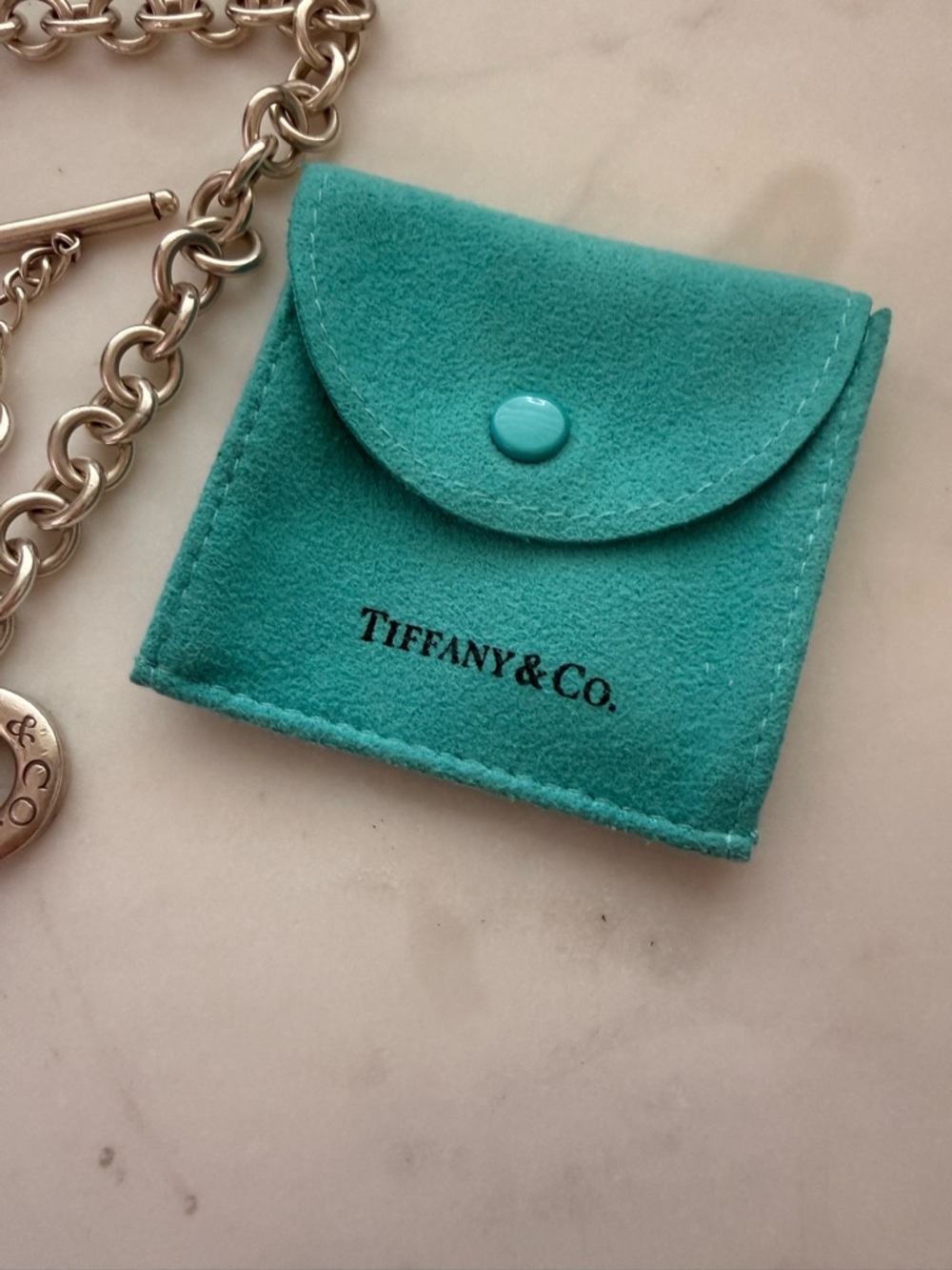 Vintage Tiffany & Co. Sterling Silver Heart Charm Toggle Necklace with Pouch - Picture 4 of 7